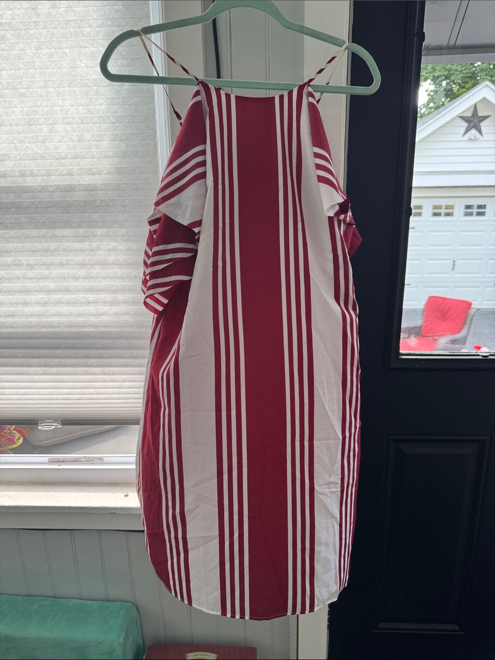 Banana Republic Red and White Striped Cold-Shoulder Dress